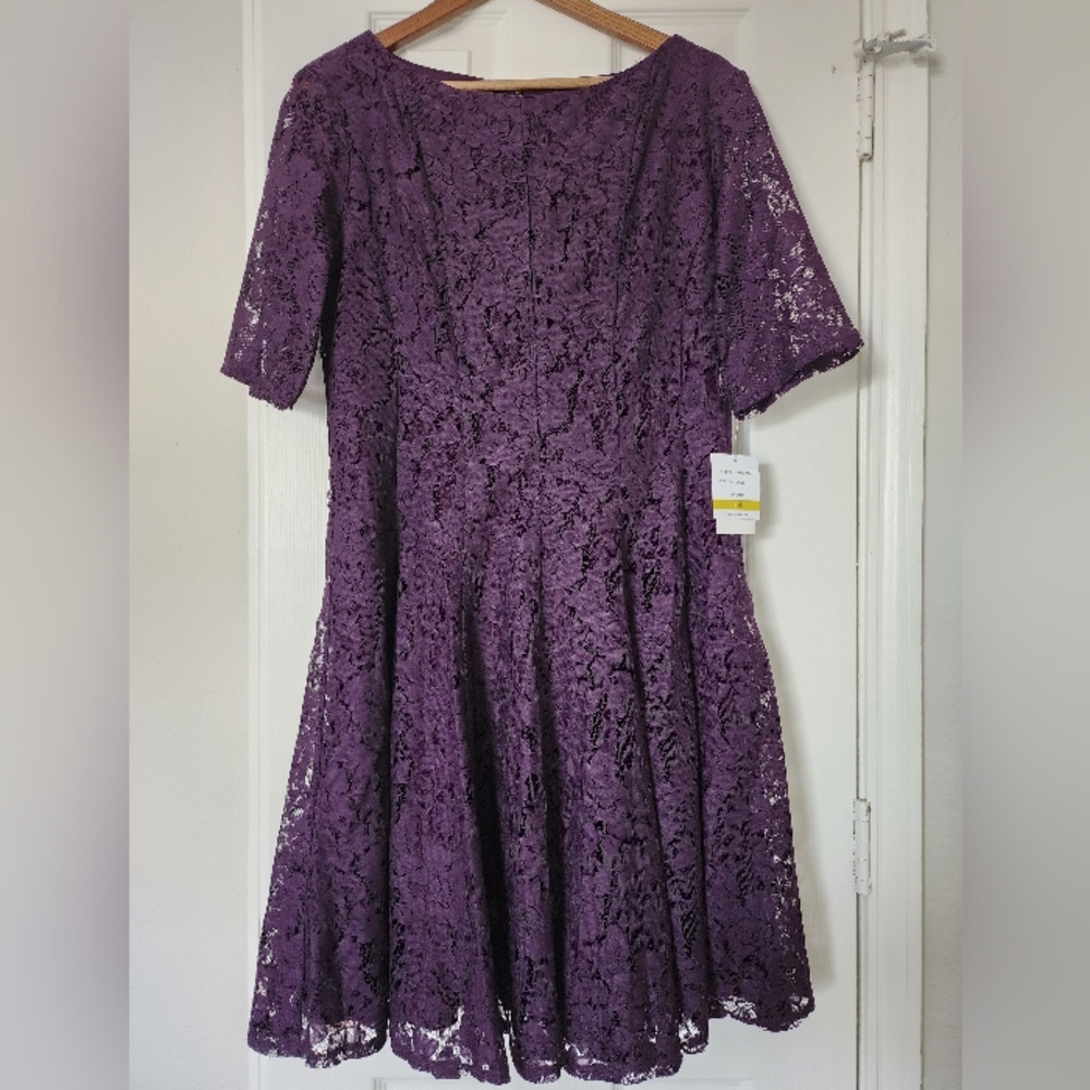 Danny & Nicole Short Sleeve Floral Lace Fit + Flare Dress